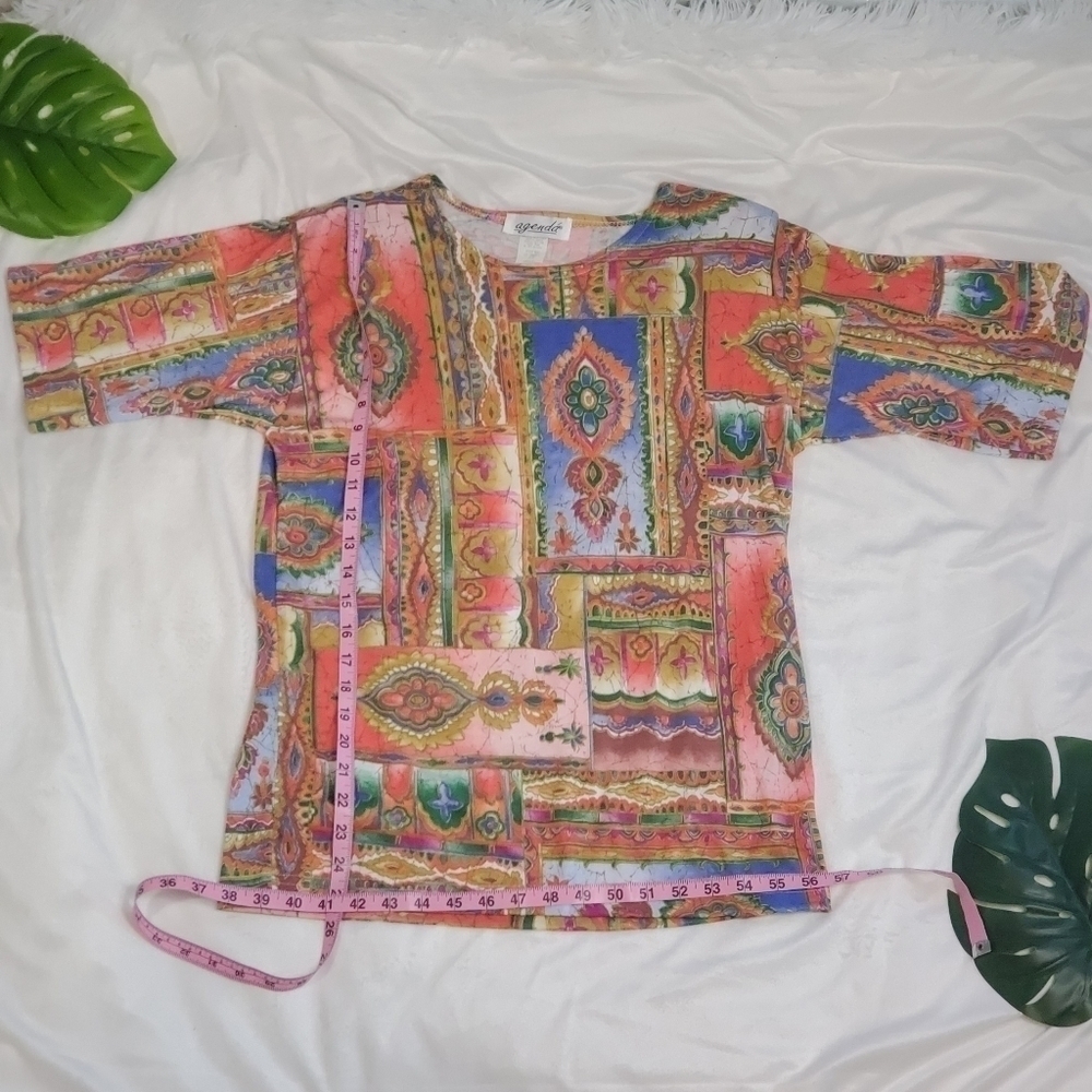 VINTAGE Boho Print Tunic Top with Short Sleeves in Size Small with Shoul… - Picture 2 of 5